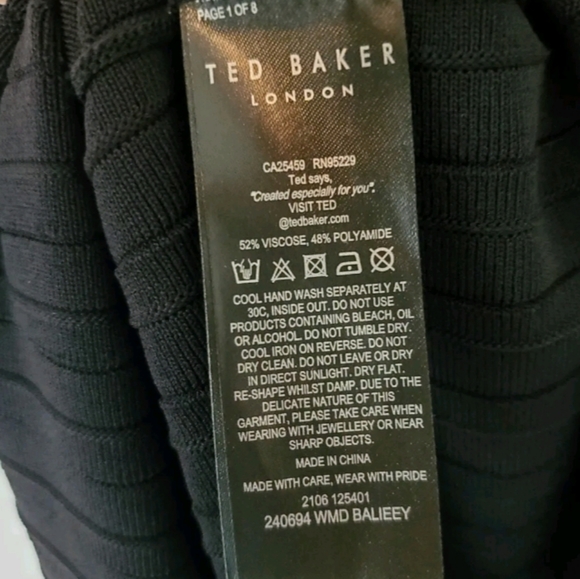 NWOT TED BAKER SLEEVES KNIT MINI DRESS FIT&FLARE BLACK PLEATED BAILEEY SIZE 16 - Picture 2 of 14